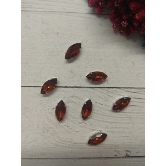 Стразы пришивные 7*15 мм "Листик" коричневый, цена за 1 шт